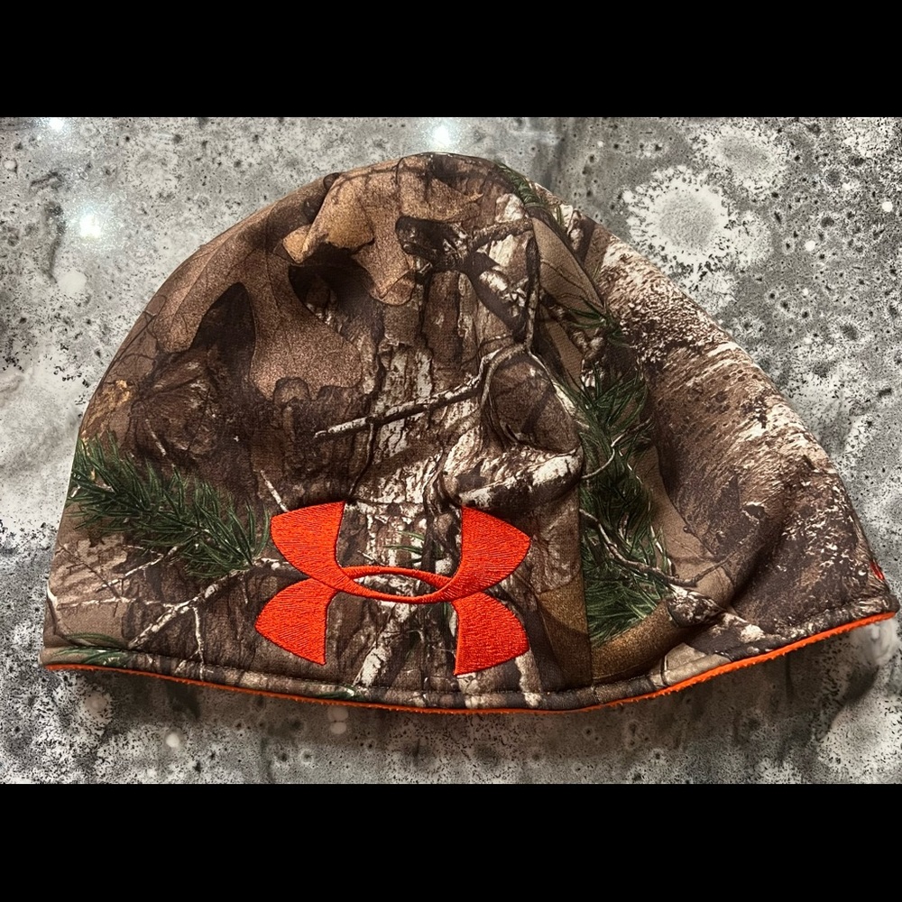 Under Armour Reversible Camo and Orange Beanie